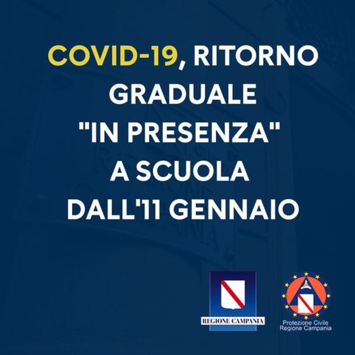 In Campania ritorno graduale a scuola dall'11 Gennaio. - 