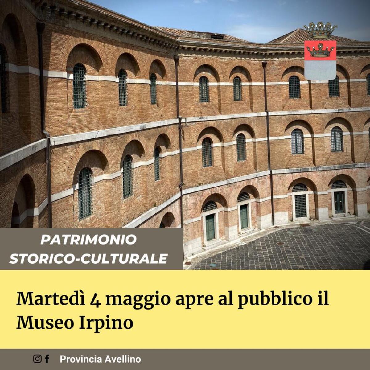 Riapre al pubblico da martedì prossimo, 4 maggio, il Museo Irpino - 