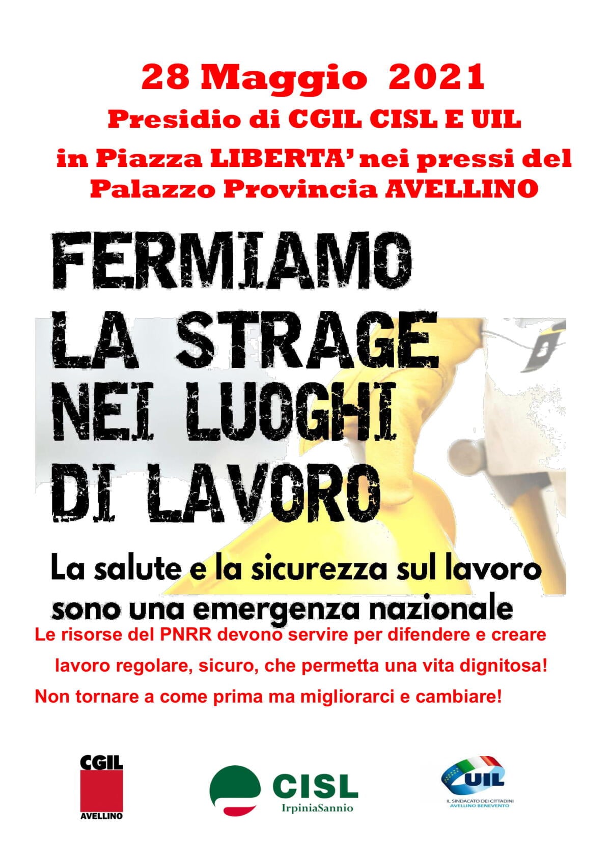 Presidio Cgil, Cisl e Uil Avellino in Piazza Libertà. - 