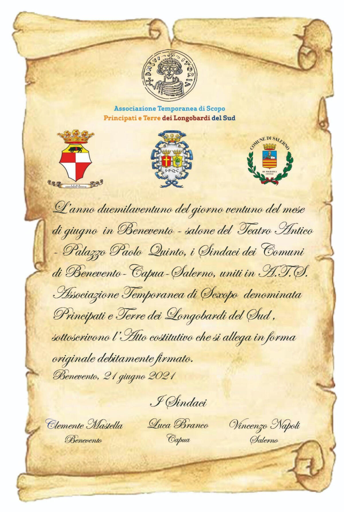 I Comuni di Benevento-Capua-Salerno uniti in ATS denominata: Principati e Terre dei Longobardi del Sud - 
