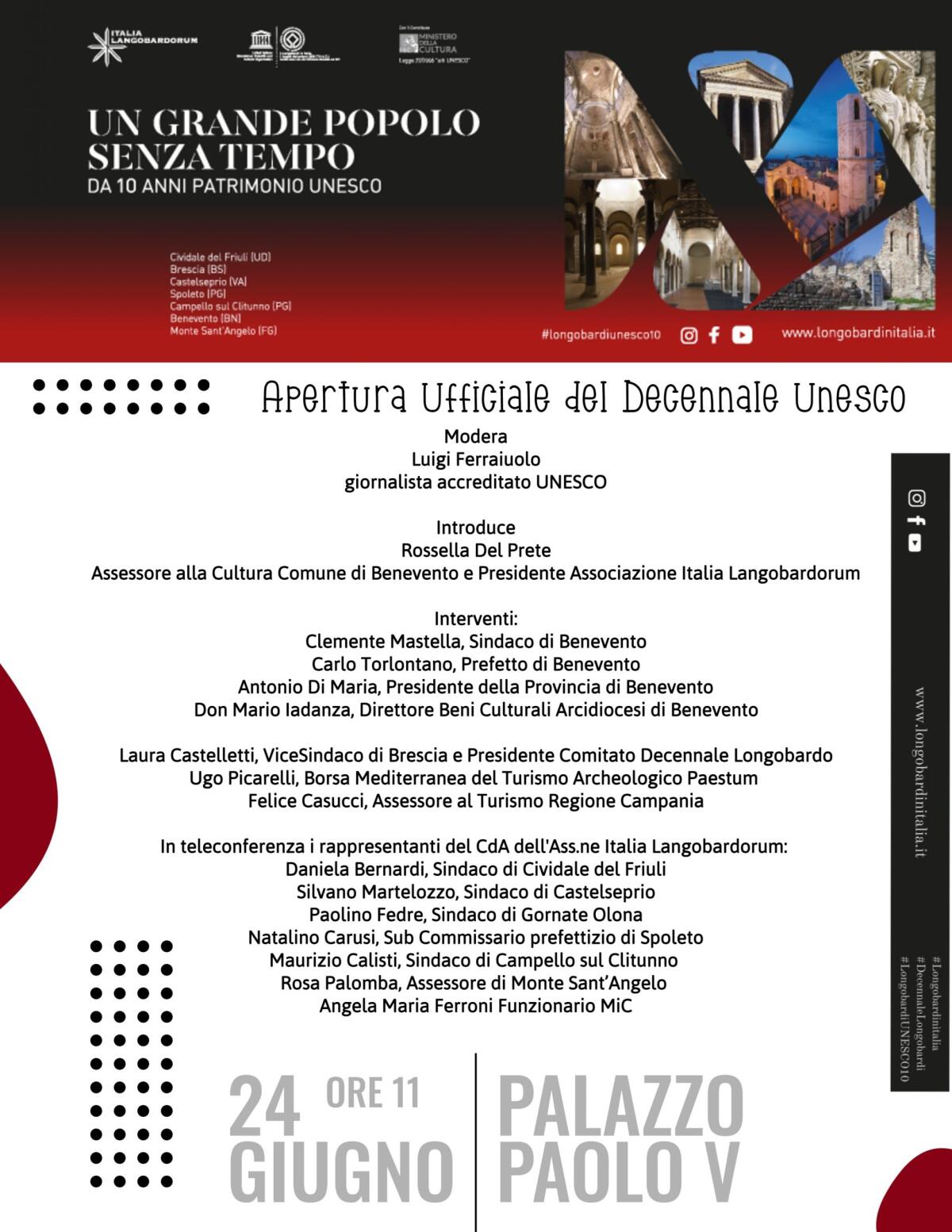 Dieci anni di UNESCO, giovedì 24 giugno Benevento apre le celebrazioni del sito “I Longobardi in Italia” - 