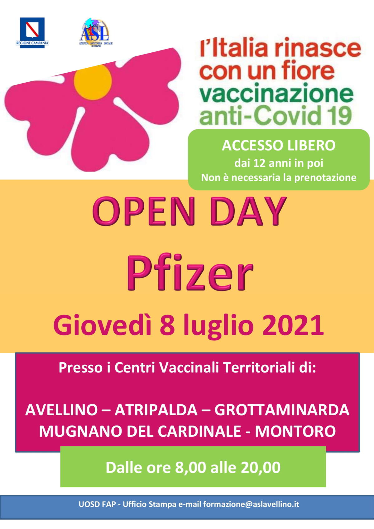Open Day Pfizer ad accesso libero promosso dall’Asl di Avellino - 
