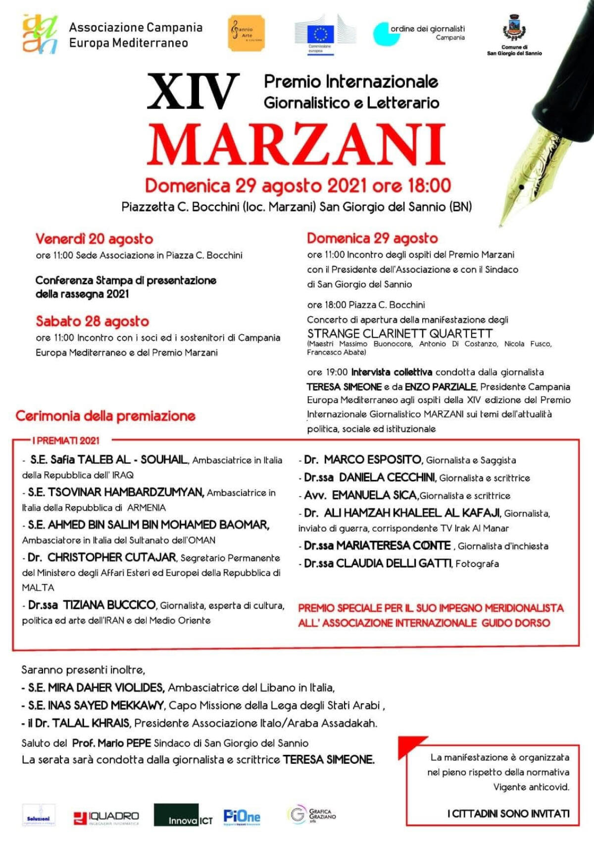 Al via la XIV edizione del Premio Internazionale Giornalistico e Letterario MARZANI - 