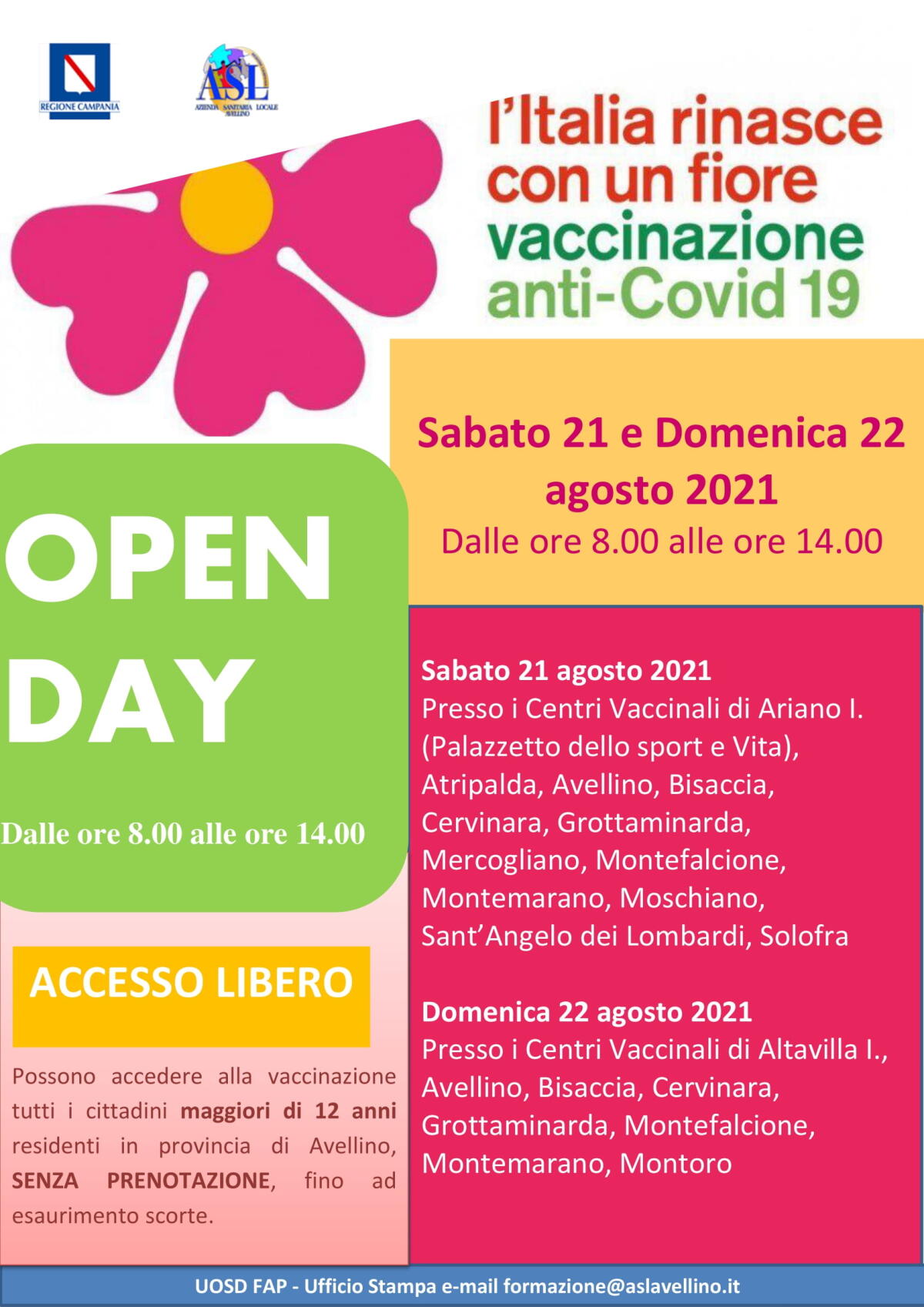 Asl Av. Domani e domenica open day vaccinali - 