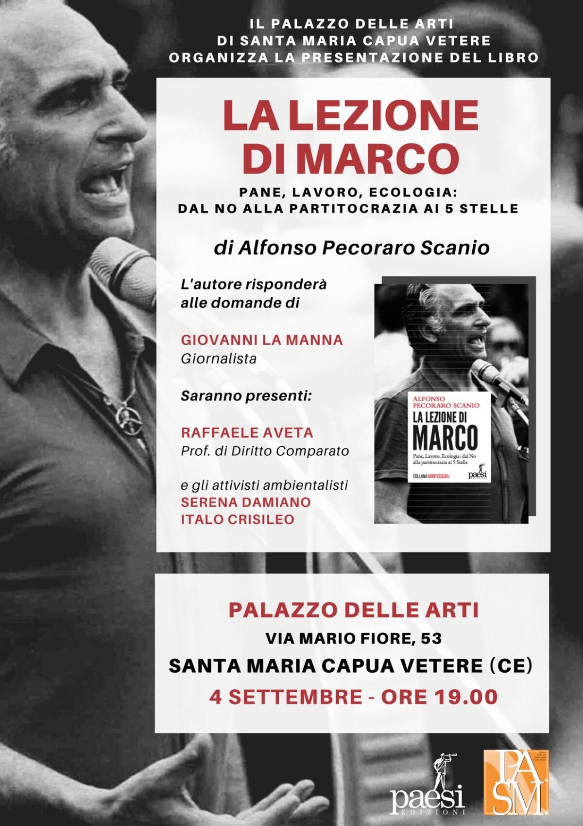 “La lezione di Marco”, la presentazione del libro di Alfonso Pecoraro Scanio - 