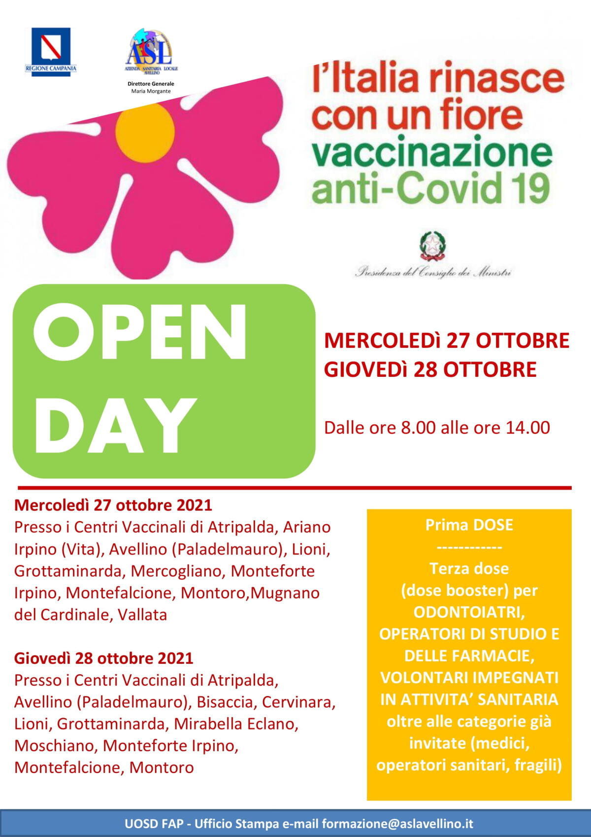 Domani e Giovedi Open Day Asl Av - 