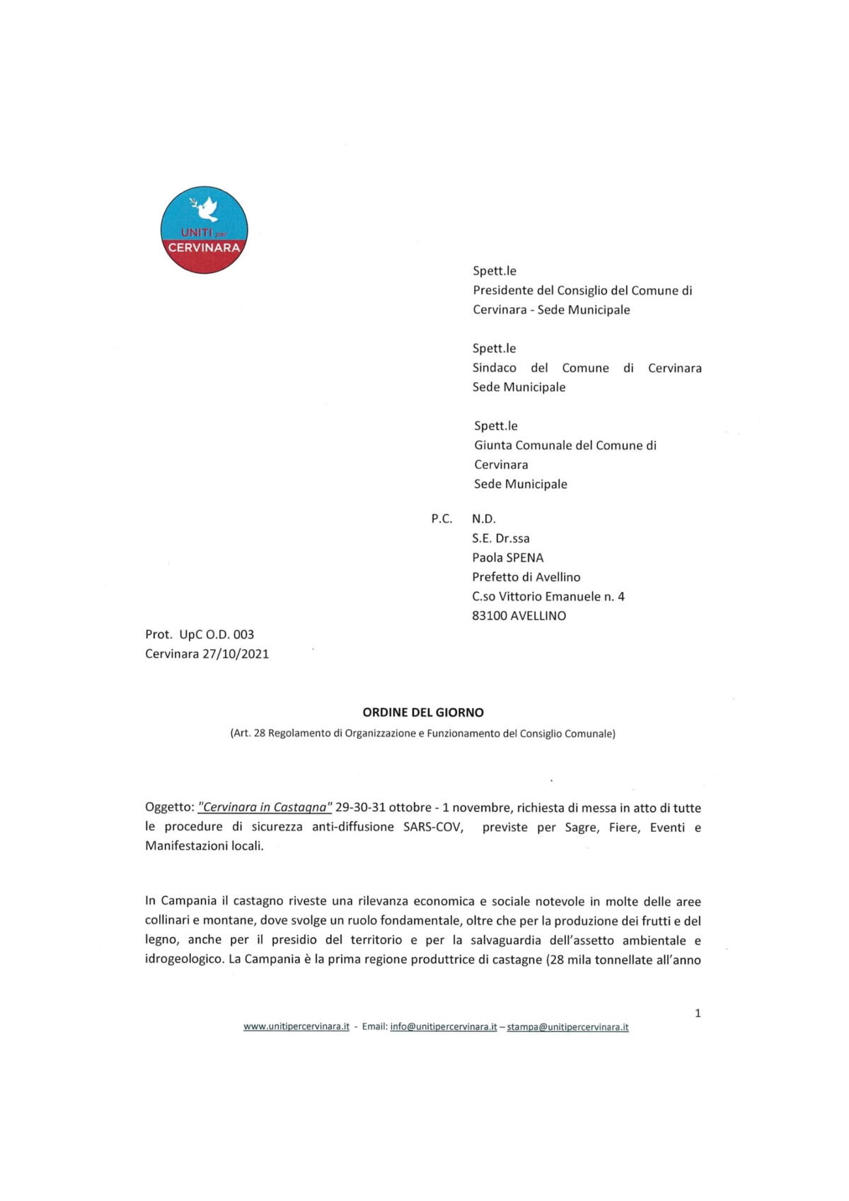 Uniti per Cervinara. Lettera al Prefetto: solito gioco delle tre carte di Lengua e i suoi amici - 