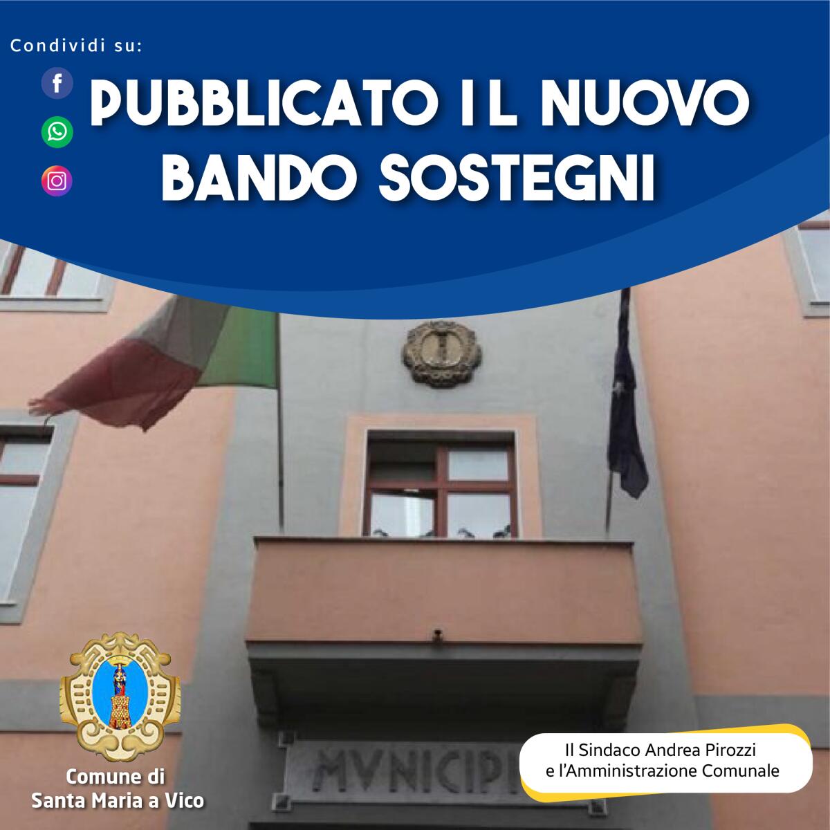 Santa Maria a Vico. Pubblicato un nuovo Bando Sostegni. Pirozzi: “Nessuno deve rimanere indietro”. - 