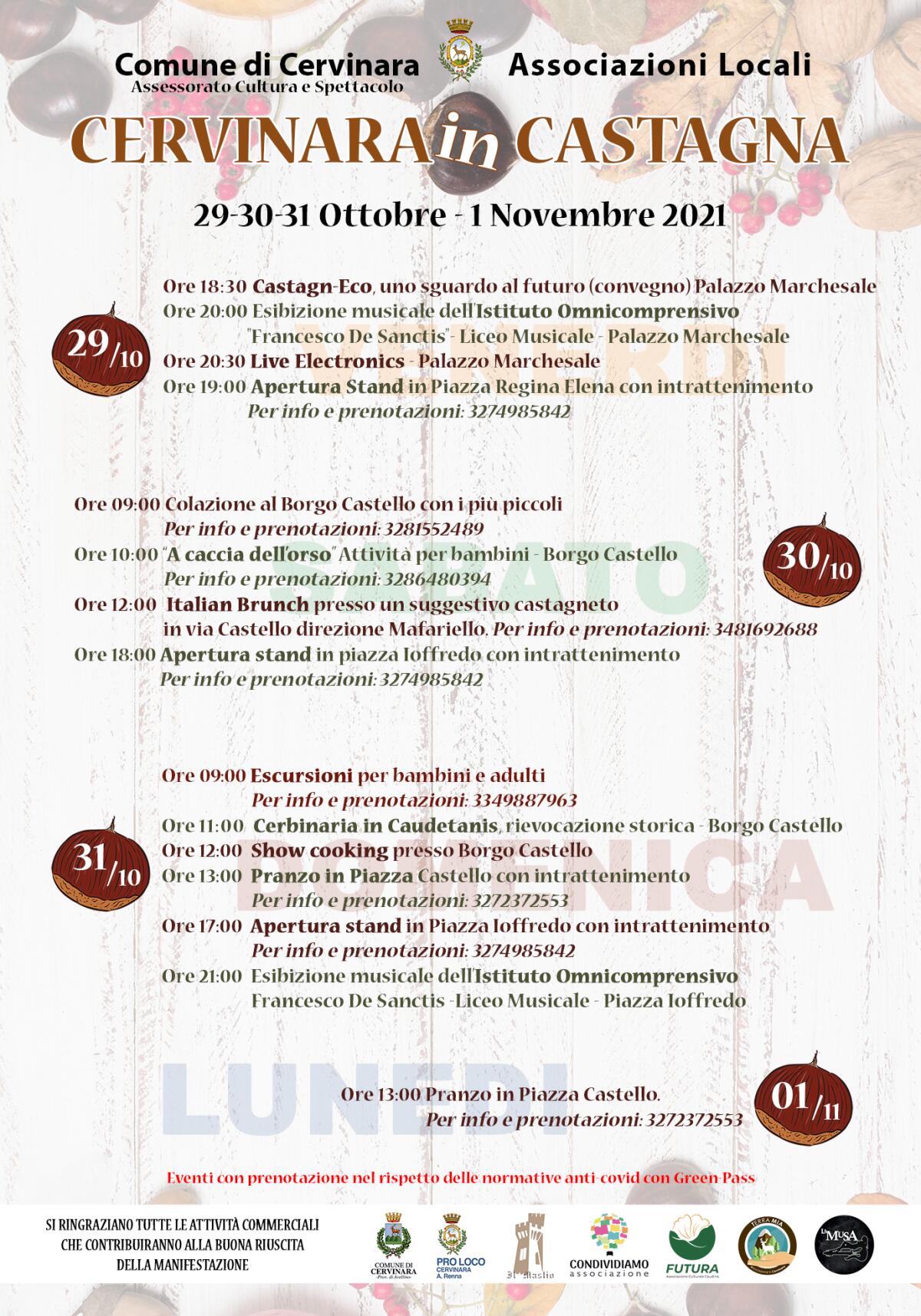 "Nei giorni 29, 30, 31 ottobre e 1 novembre si terrà la manifestazione “Cervinara in castagna” - 