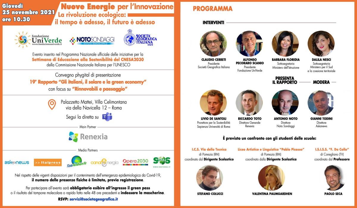 “Nuove Energie per l'Innovazione” e presentazione del 19° Rapporto “Gli italiani, il solare e la green economy” - 