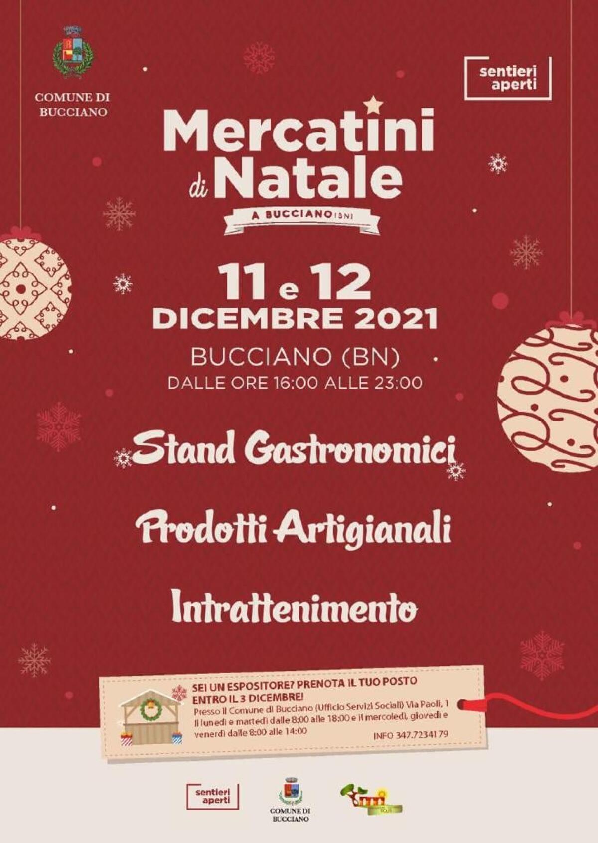Ritorna l’appuntamento con i “Mercatini di Natale” a Bucciano - 
