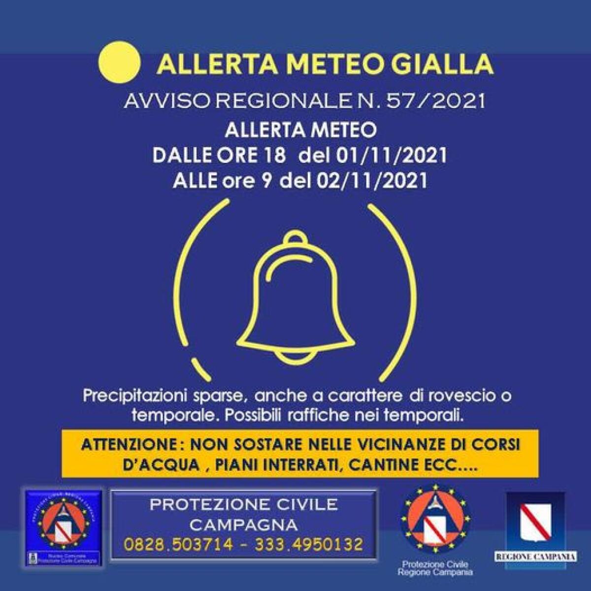 Allerta meteo fino alle 9 di domani mattina 2 Novembre - 