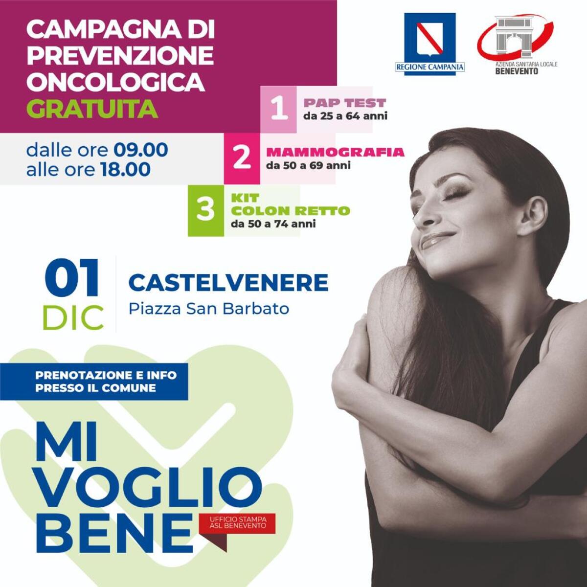 “Mi voglio bene”, campagna di prevenzione oncologica gratuita, fa tappa a Castelvenere. - 