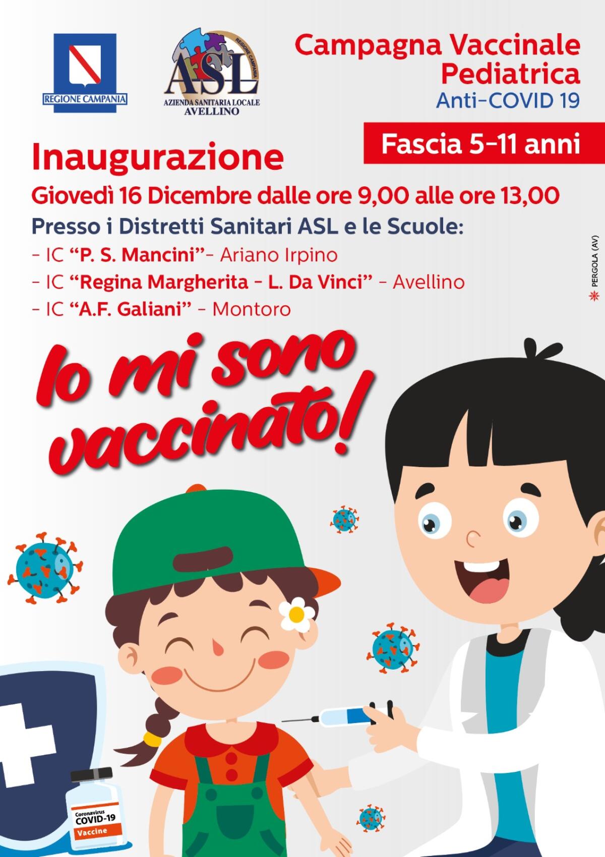 Al via il 16 dicembre 2021 la Campagna Vaccinale Anti-Covid 19 promossa dall’Asl di Avellino per la fascia di età dai 5 agli 11 anni. - 