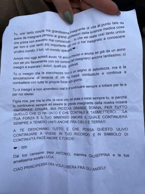 Al Moscati si ricorda Chiara Vittoria la più giovane vittima del covid in Irpinia