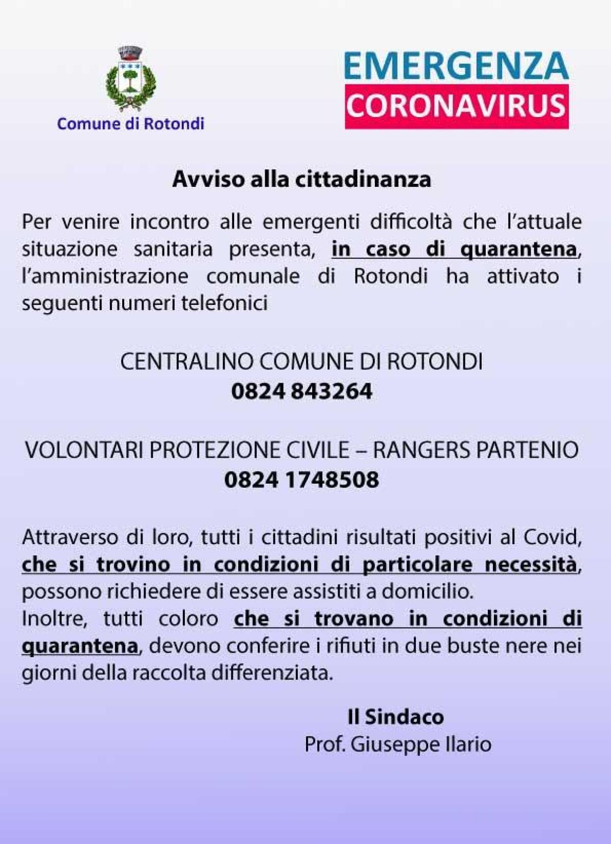 Covid. Rotondi, attivati numeri per assistenza domiciliare - 