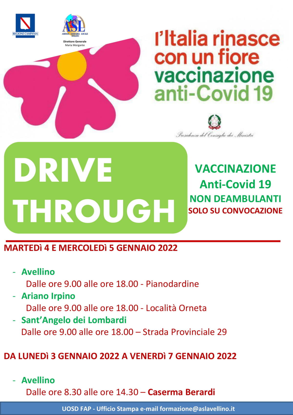 Da domani 3 gennaio 2022 riapre il Drive through della Caserma Berardi - 
