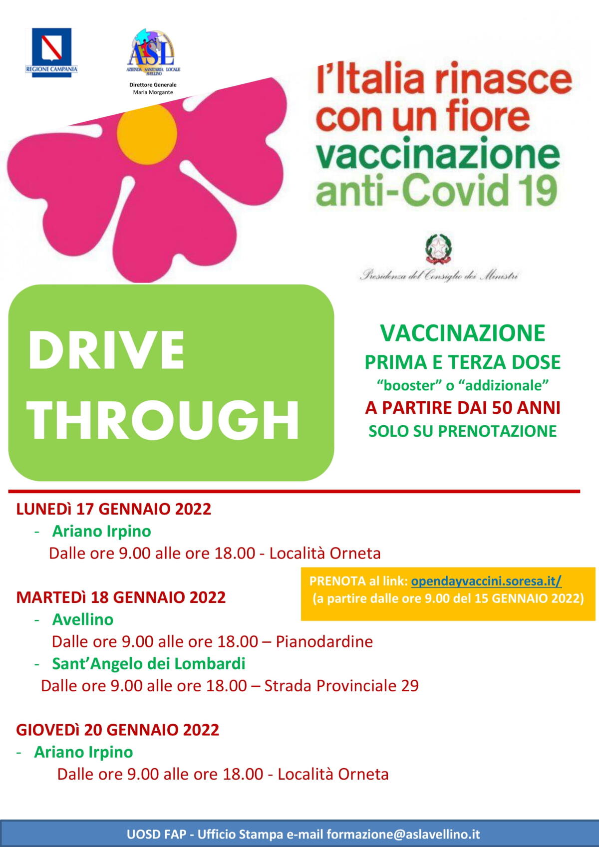 Asl Av: Campagna Vaccinale anti-covid, drive through per gli over 50 - 