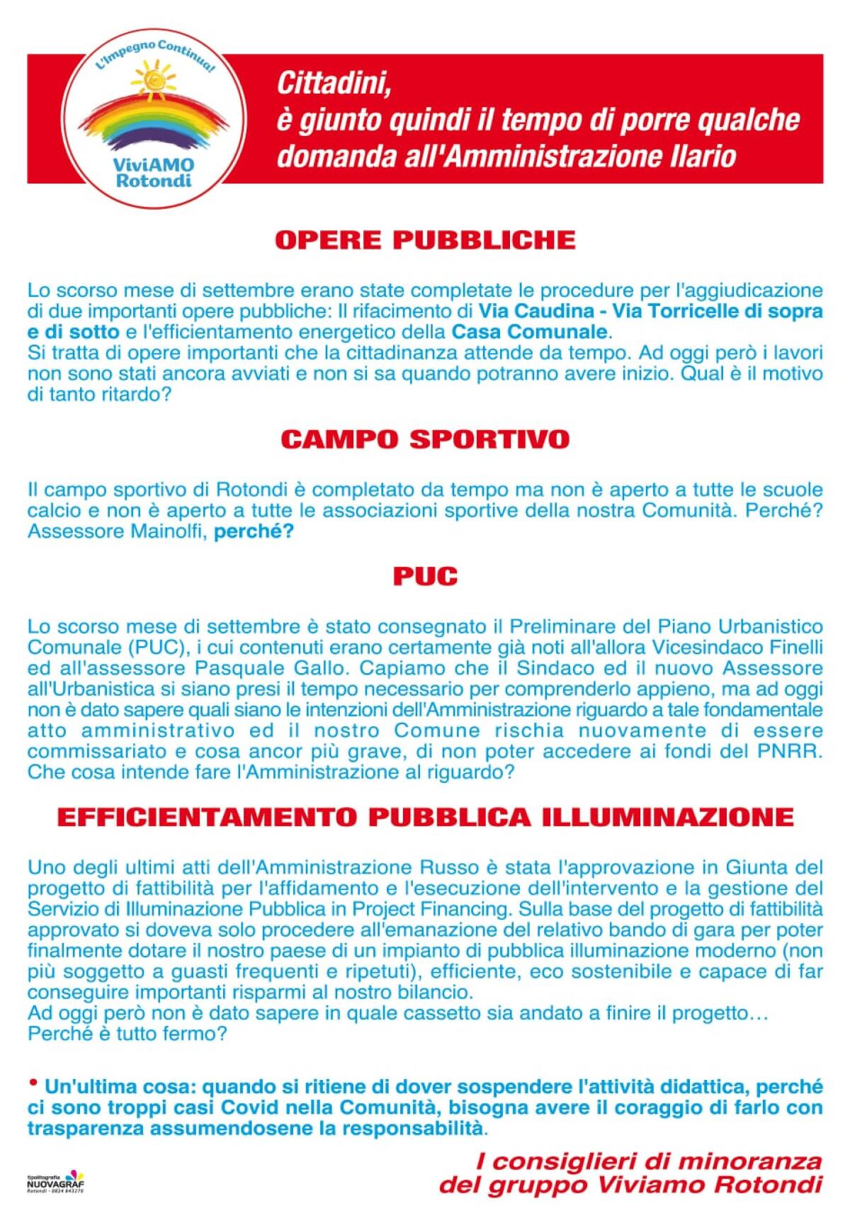 ViviAMO  Rotondi interroga amministrazione Ilario - 