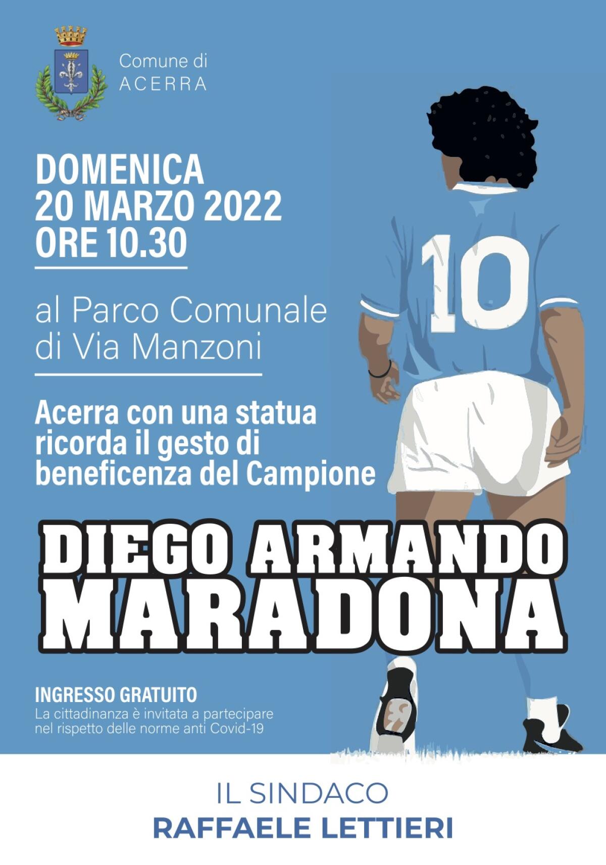 <strong>Acerra, domenica 20 marzo, alle 10,30,&nbsp;&nbsp;alla presenza di Campioni del Napoli sarà svelata al pubblico la statua di Maradona che ricorda “la partita nel fango”</strong> - 