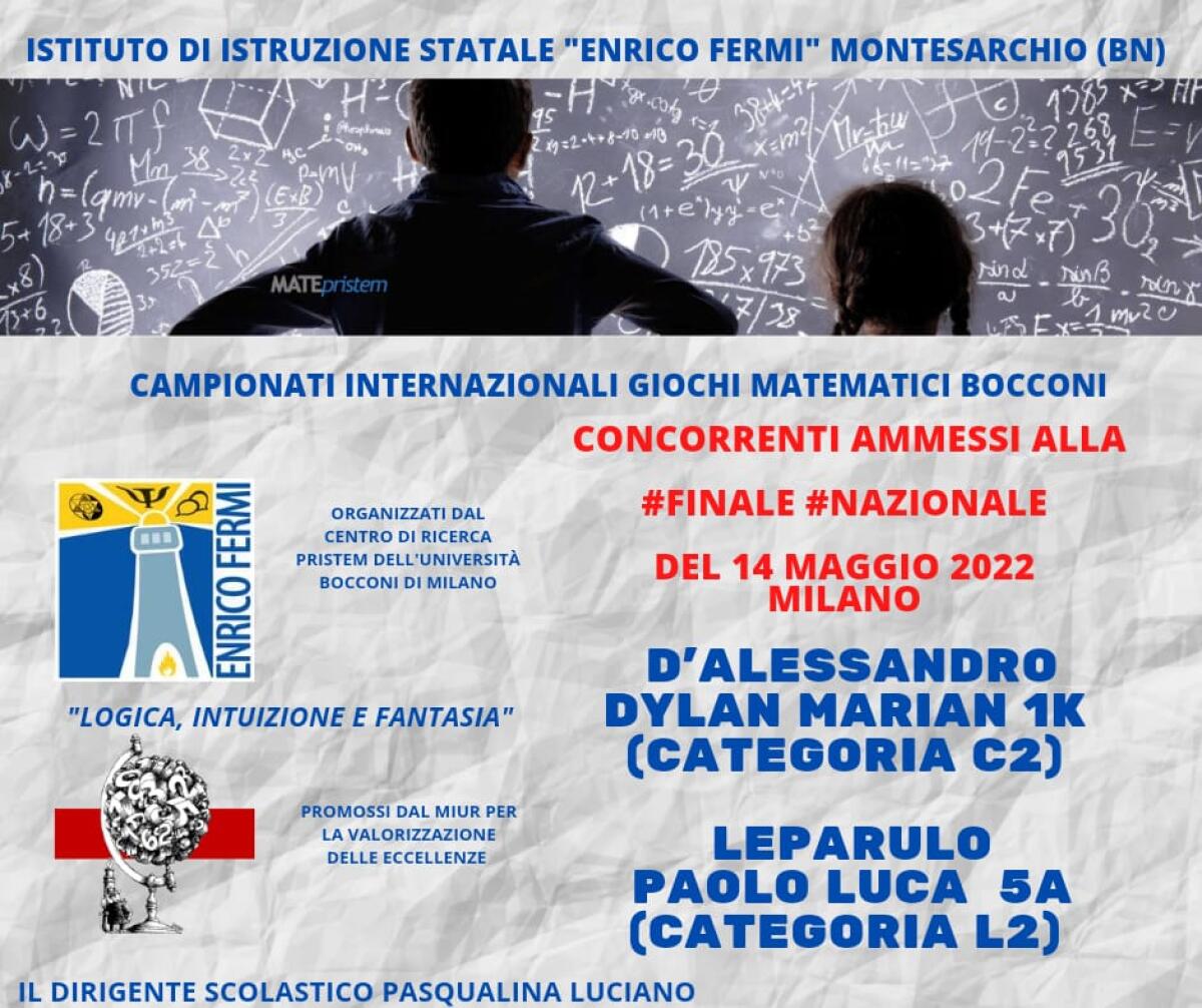 Il Liceo Fermi di Montesarchio alla fase finale dei Campionati Internazionali di Giochi Matematici - 