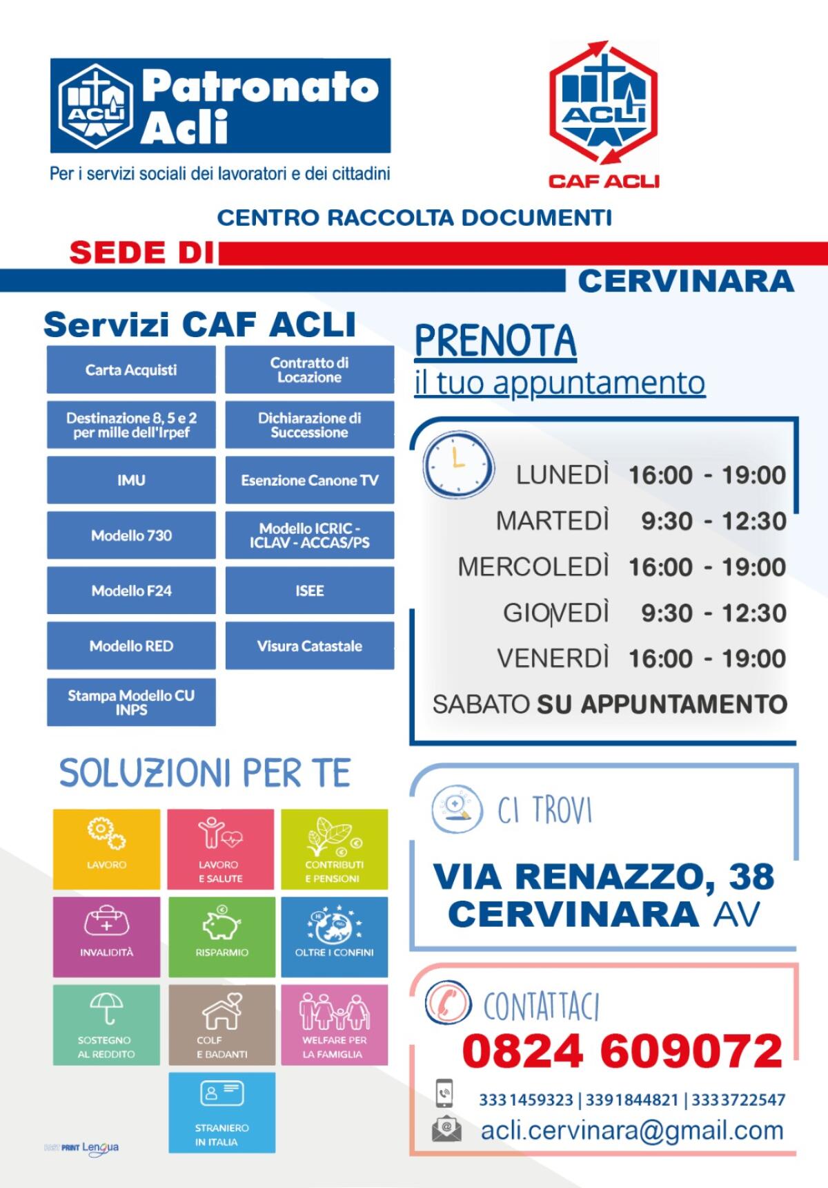 Circolo ACLI di Cervinara da lunedi 2 maggio offrirà ai cittadini un servizio di CAF e Patronato - 