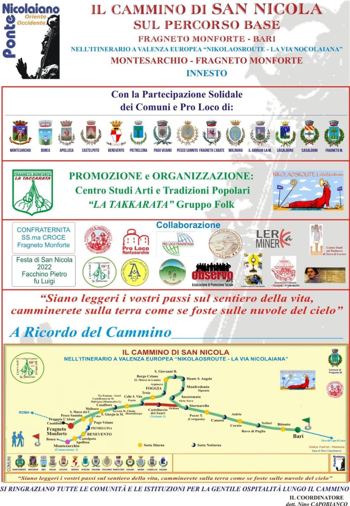 Montesarchio e Bonea aderiscono al “Cammino di San Nicola”, nell'itinerario a valenza europea “Nikolasroute – la Via Nicoliana” - 