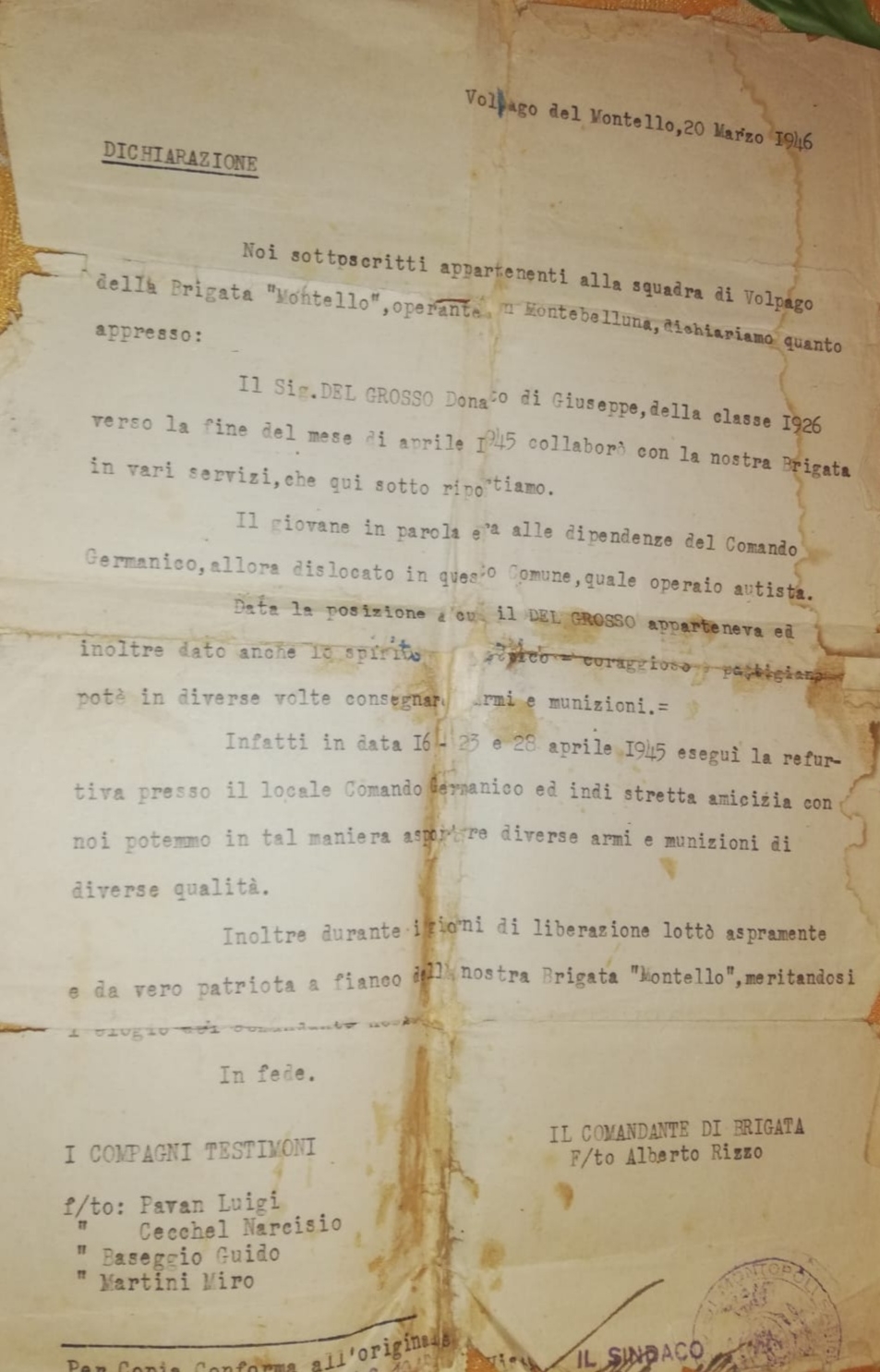 La Festa della Liberazione: Donato Del Grosso esempio di patriottismo.