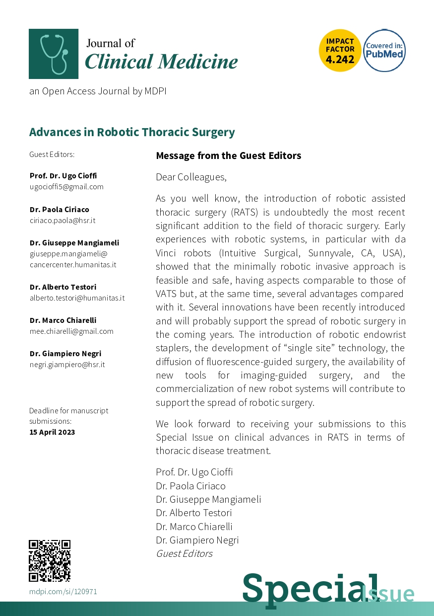 Prof.Dott.Ugo Cioffi,  Guest Editor di Advances in Robotic Thoracic Surgery