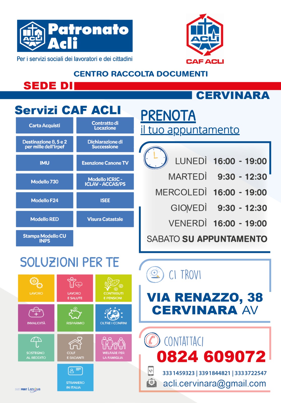 Circolo ACLI di Cervinara da lunedi 2 maggio offrirà ai cittadini un servizio di CAF e Patronato
