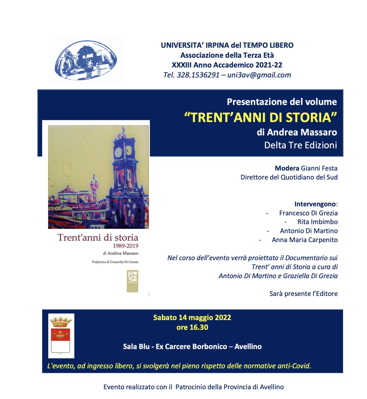 L’Università Irpina del Tempo Libero protagonista all’Ex Carcere Borbonico di Avellino con il libro di Andrea Massaro - 