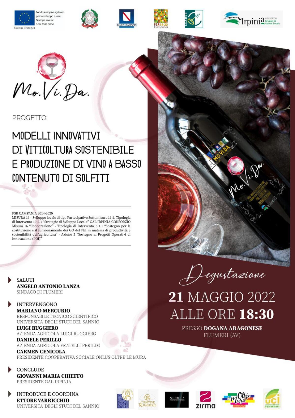 Prima degustazione del vino aglianico a basso contenuto di solfiti del progetto "Mo.Vi.Da." - 