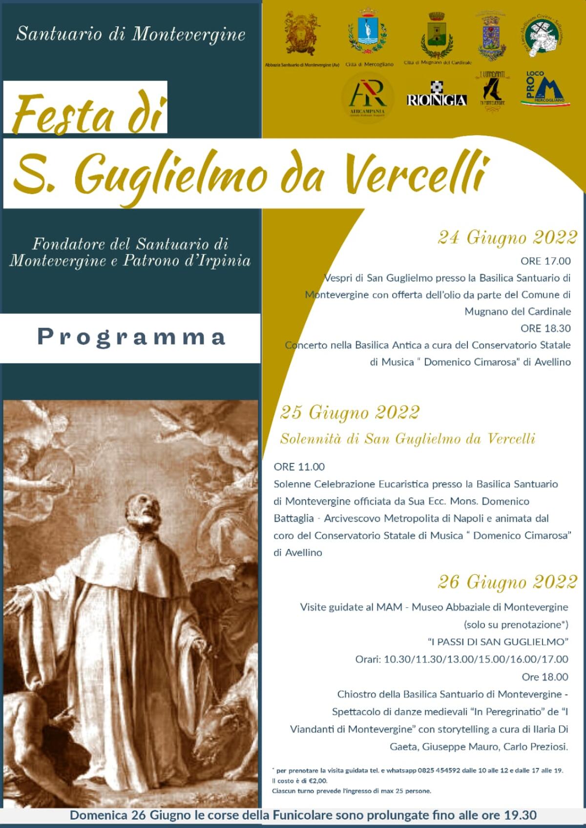 <strong>Festa di San Guglielmo da Vercelli: tre giorni dedicati al fondatore del Santuario di Montevergine e Patrono d’Irpinia.</strong> - 