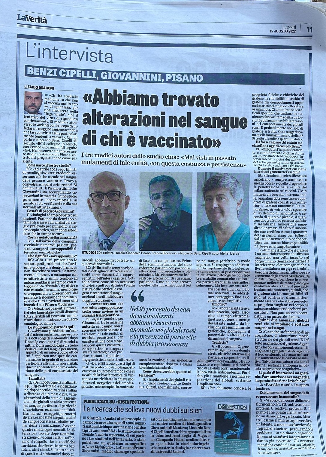 Il Prof. dott. Ugo Cioffi è stato tra i primi a riconoscere il rischio dei vaccini.