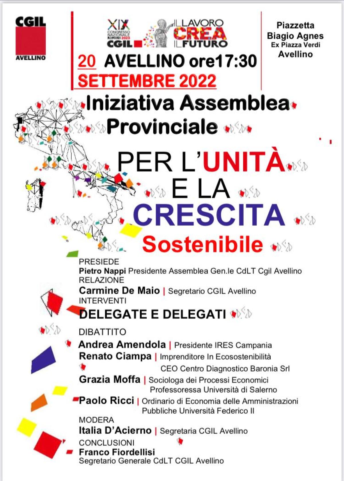Per l'Unità e la Crescita sostenibile, assemblea pubblica della Cgil Avellino - 