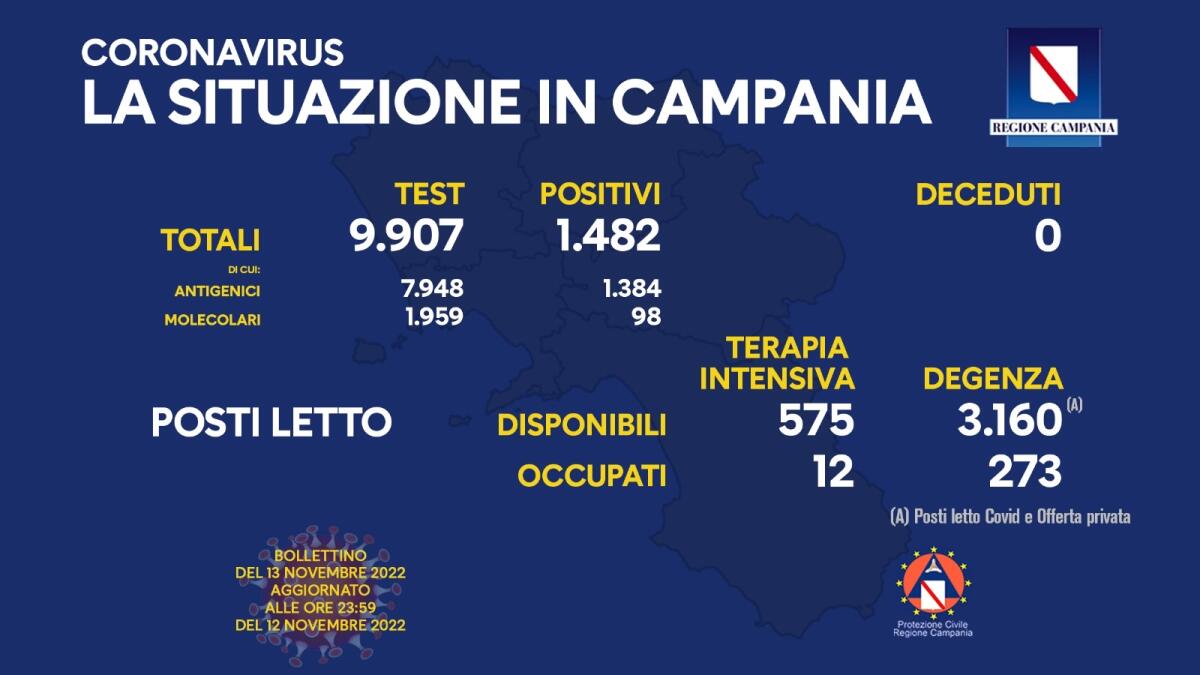 Covid. In campania 1482 positivi su 9907 test - 