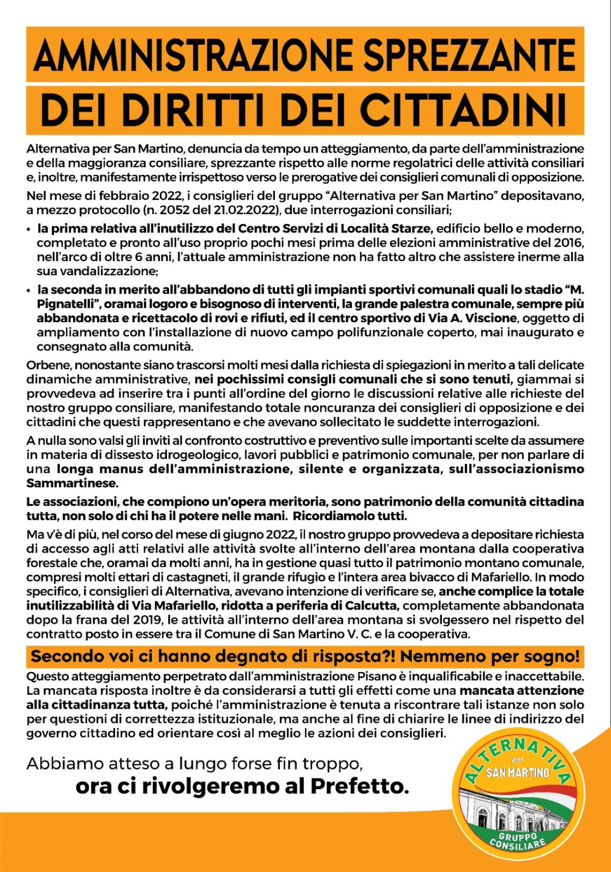 San Martino VC.  Amministrazione sprezzante dei diritti dei cittadini - 