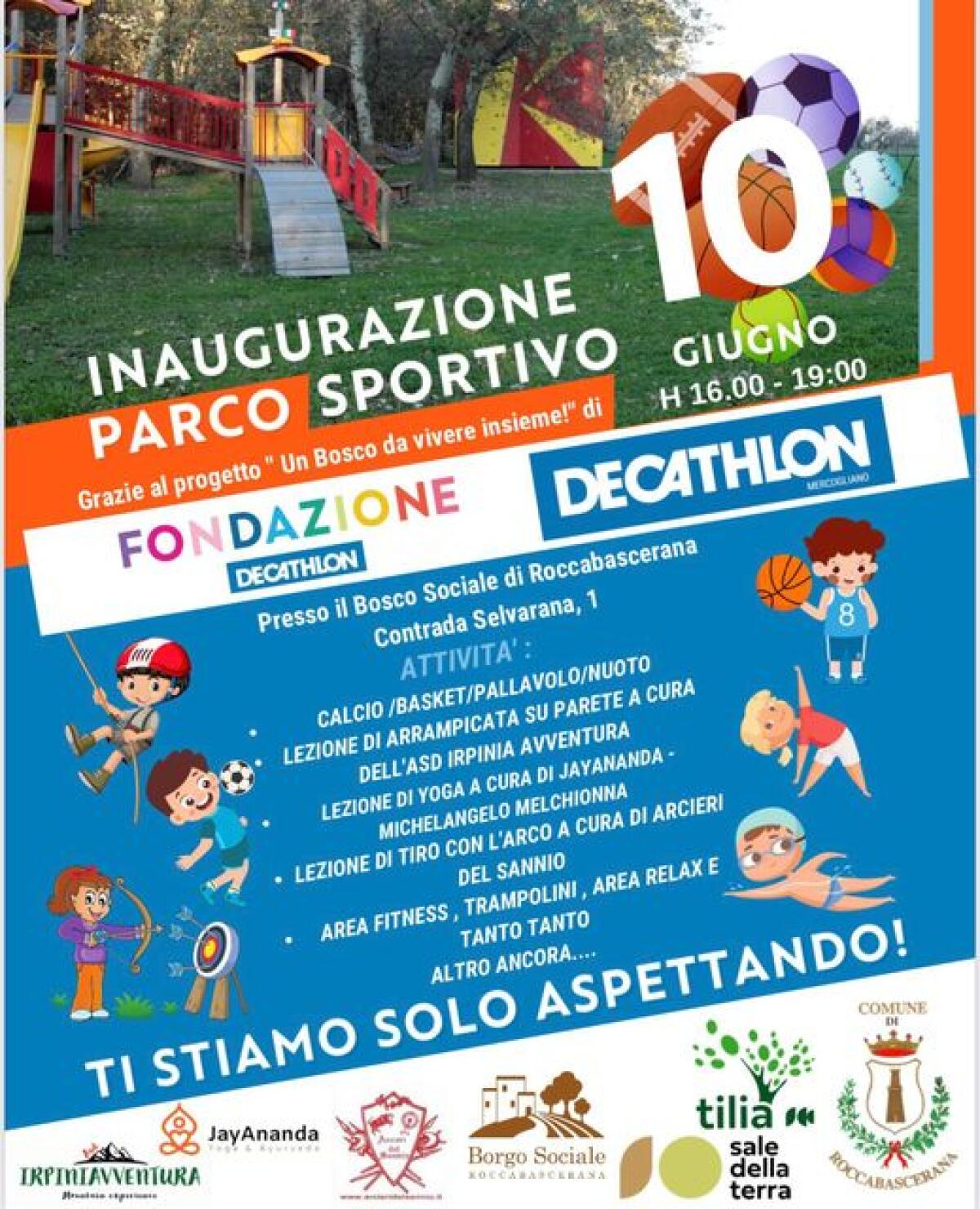 Inaugurazione Parco Sportivo "Bosco Sociale" il 10 giugno a Roccabascerana - 