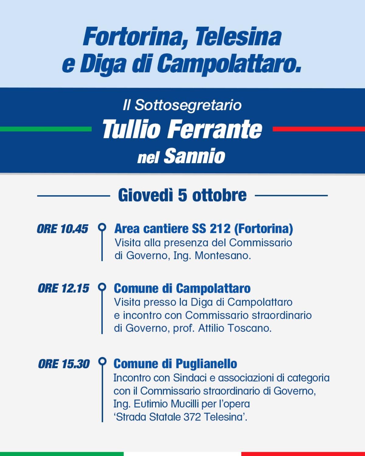 Il 5 ottobre il sottosegretario Ferrante in visita nel Sannio.  - 