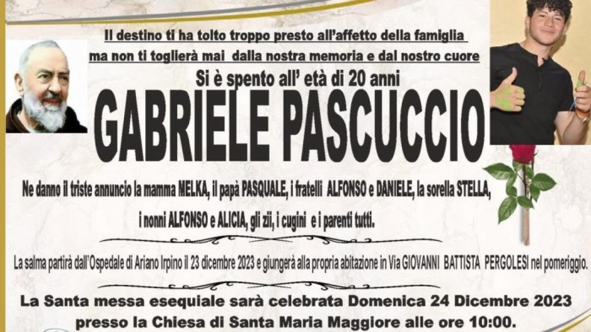 Grottaminarda. Oggi l'ultimo saluto a Gabriele Pascuccio - 
