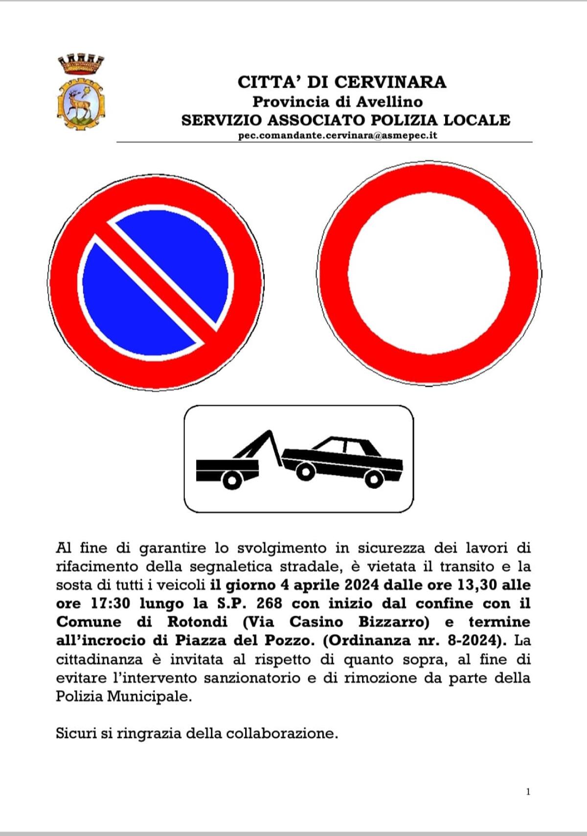 Cervinara. Al via lavori di manutenzione della segnaletica stradale - 