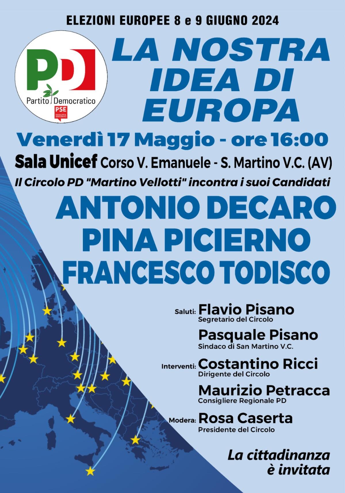 San Martino V.C.. Il Circolo Pd incontrerà ben tre Candidati del PD alle Europee - 