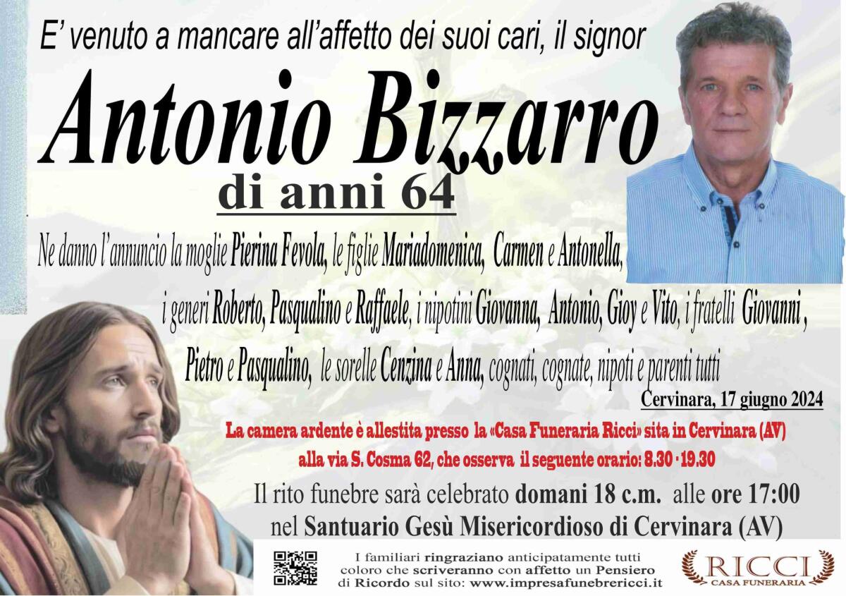 Cervinara. Oggi l'ultimo saluto ad Antonio Bizzarro - 