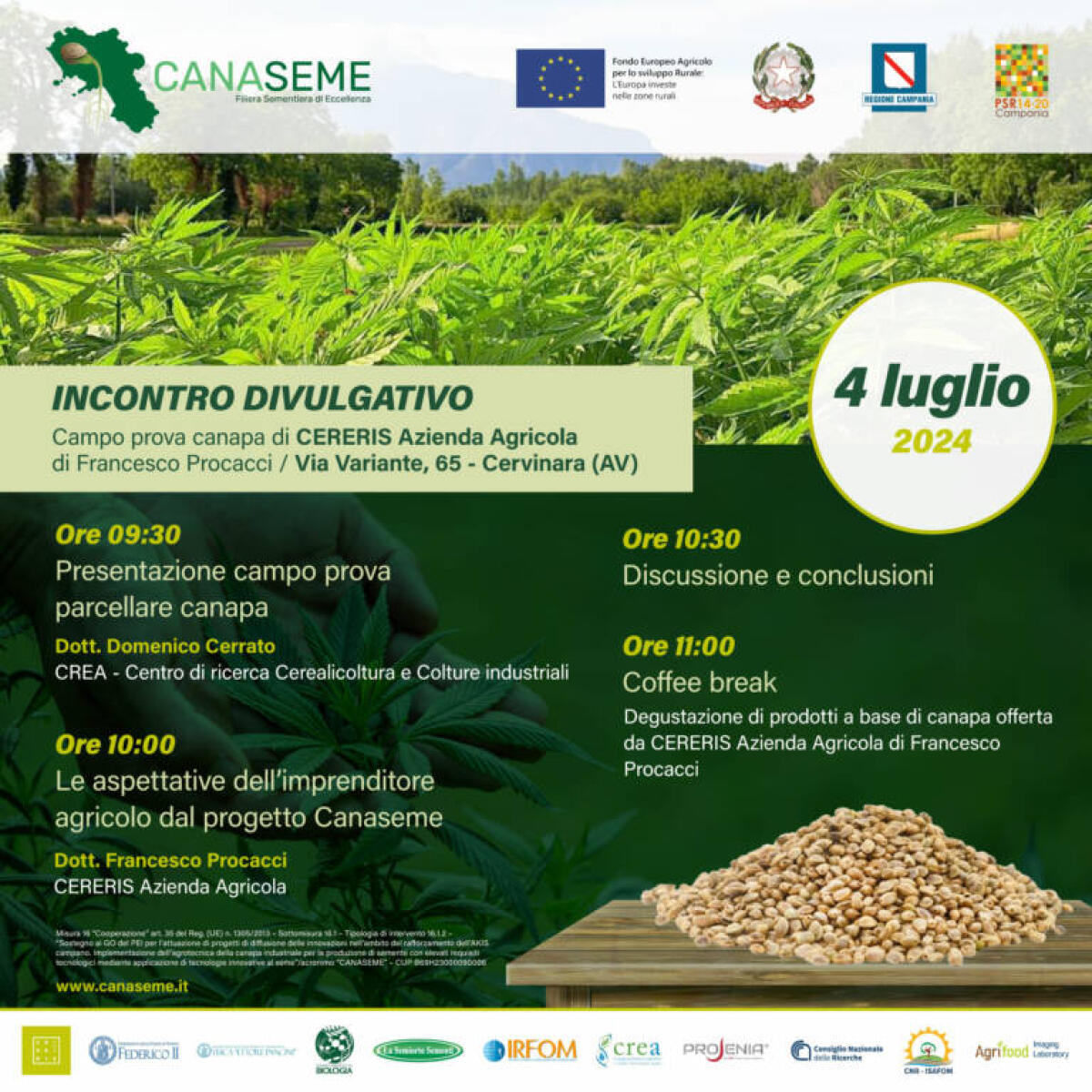 Presso la CERERIS Azienda Agricola di Cervinara l’incontro divulgativo del progetto Canaseme - 
