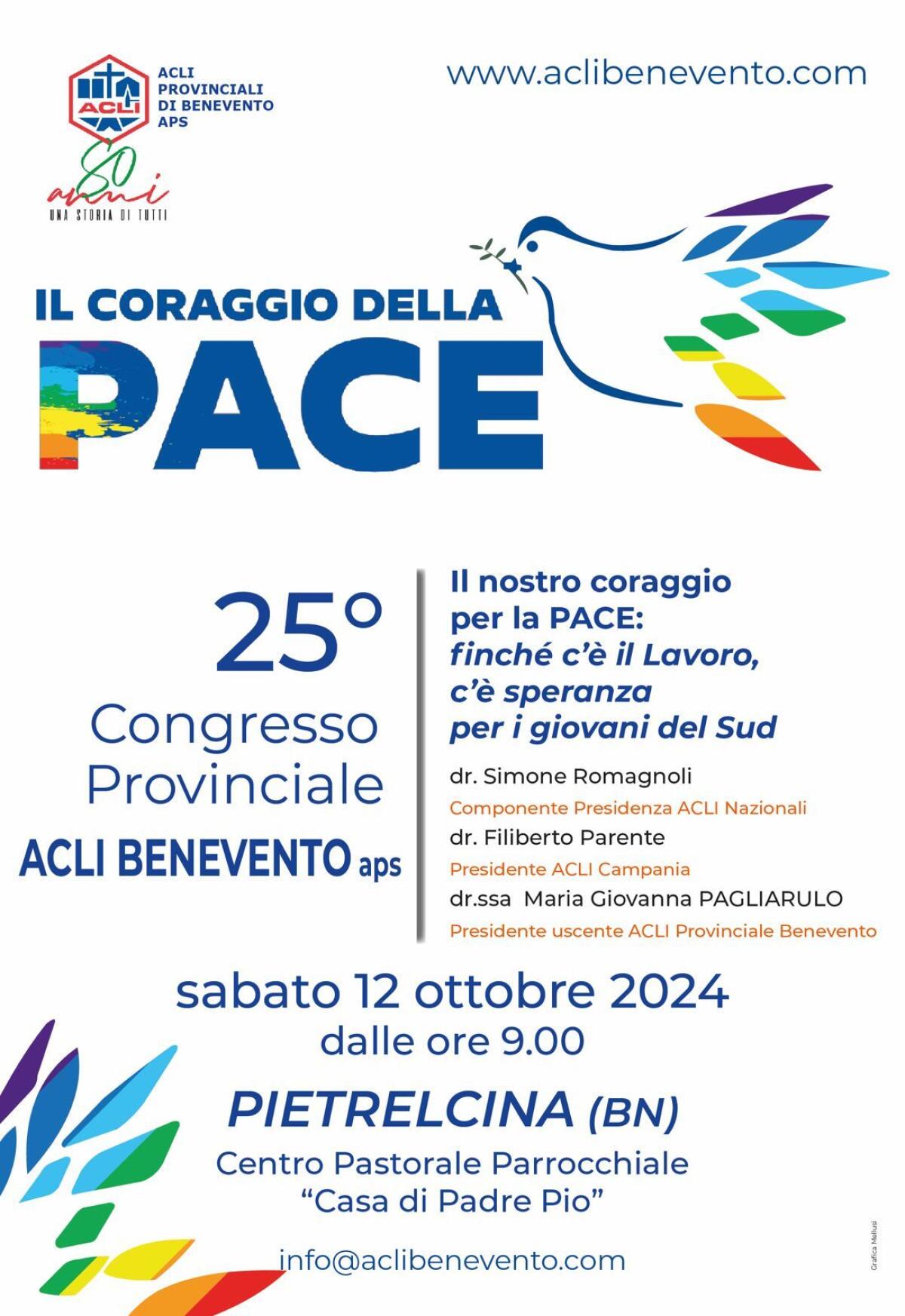 Domani il XXV Congresso Provinciale ACLI di Benevento – “Il Coraggio della Pace” - 