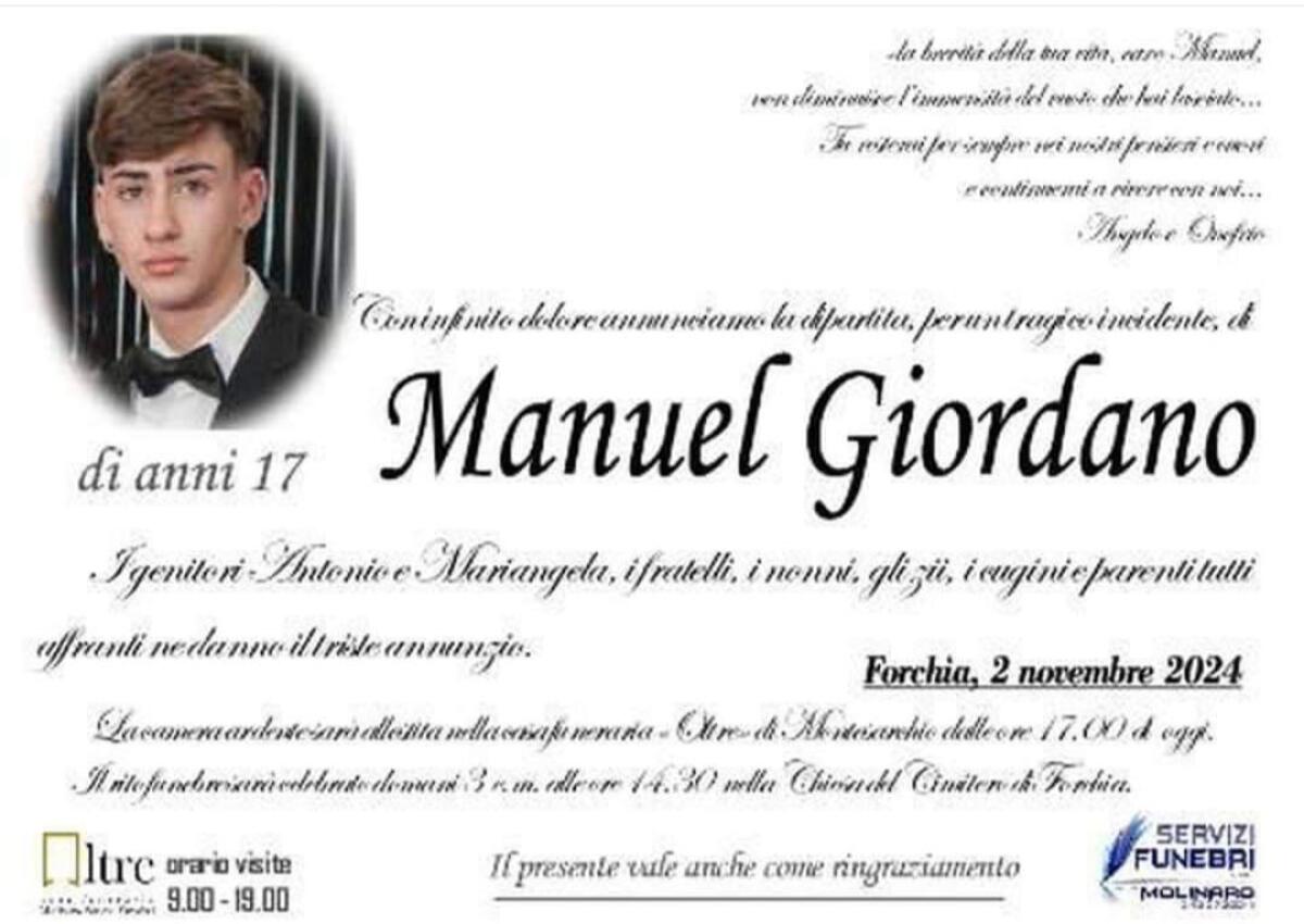 Montesarchio. Oggi arriva la salma di Manuel - 