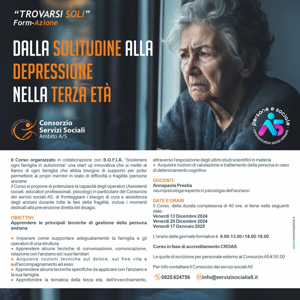 “Trovarsi soli”. L’impegno del Consorzio A5 per affrontare solitudine e depressione inizia con la formazione del personale - 