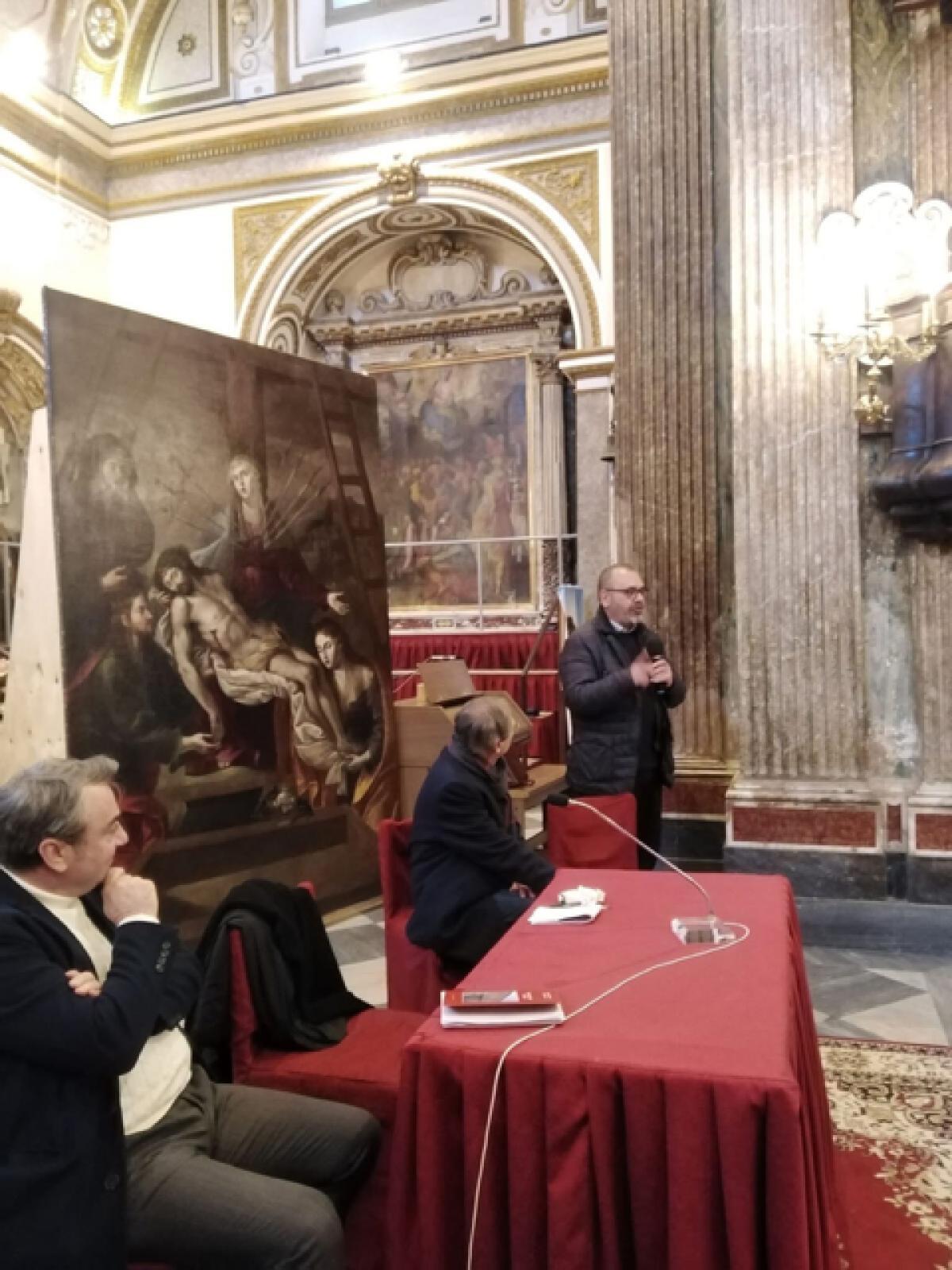 Airola. Presentata la tela restaurata ”La Vergine Addolorata con il Corpo di Cristo deposto dalla Croce". - 