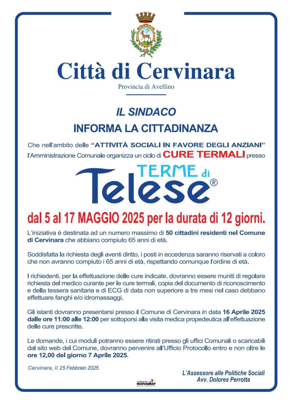 Cervinara, cure termali a Telese: domande entro il 7 aprile. - 