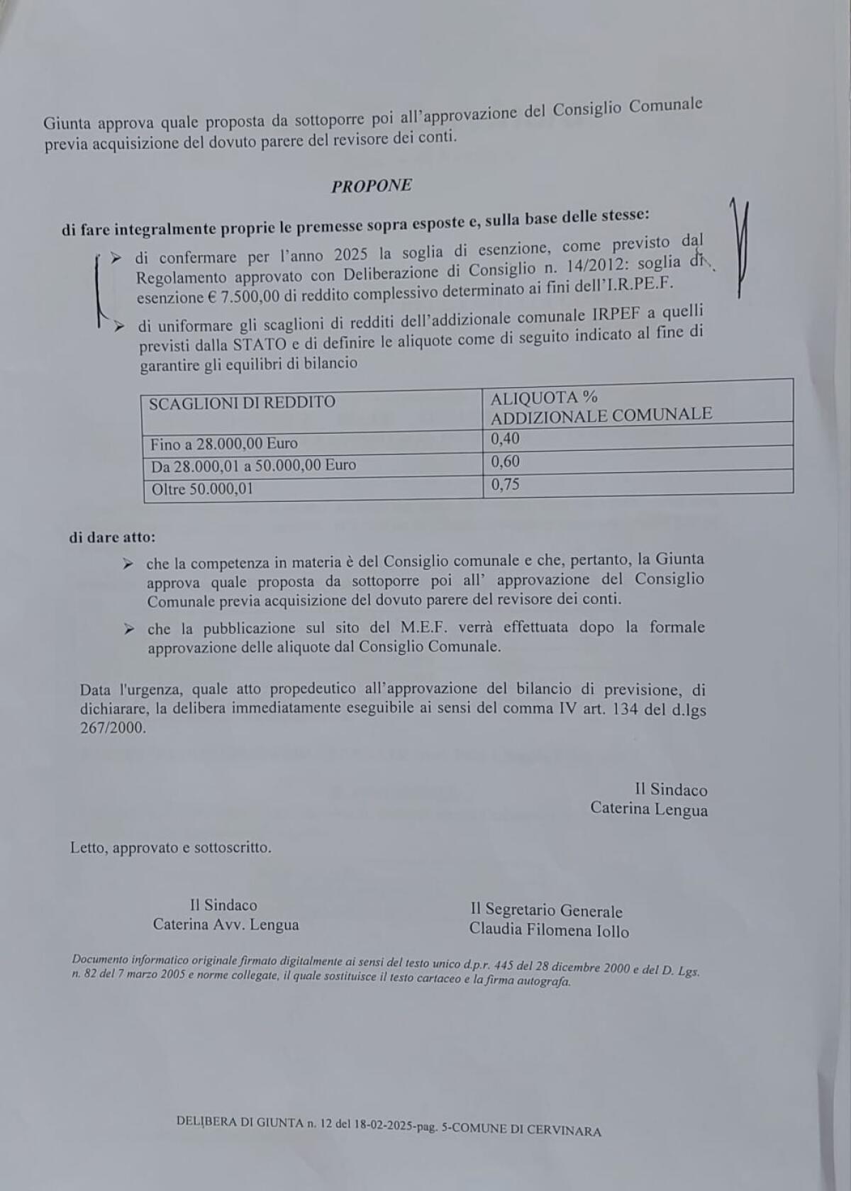 Cervinara, Comune con l'addizionale Irpef più bassa e resta esenzione per redditi più bassi - 